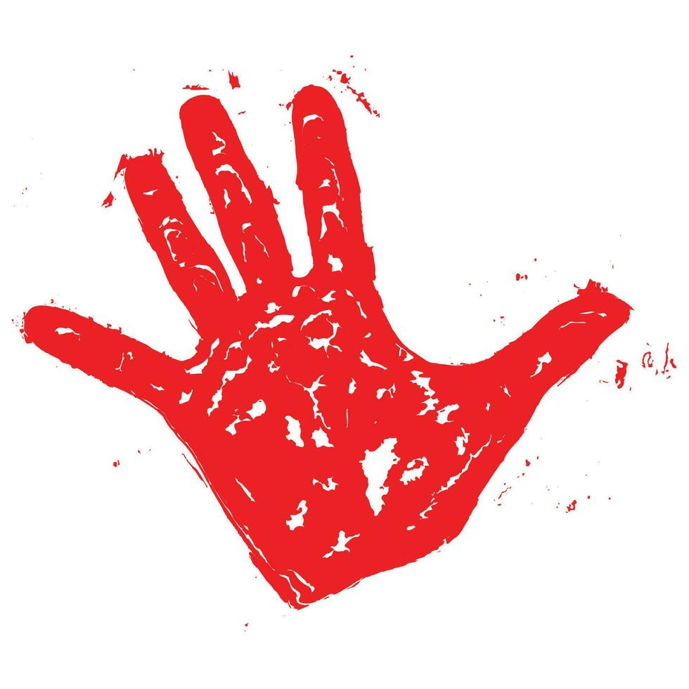 Red hand print. Hand print paint, blood trace, vector illustration