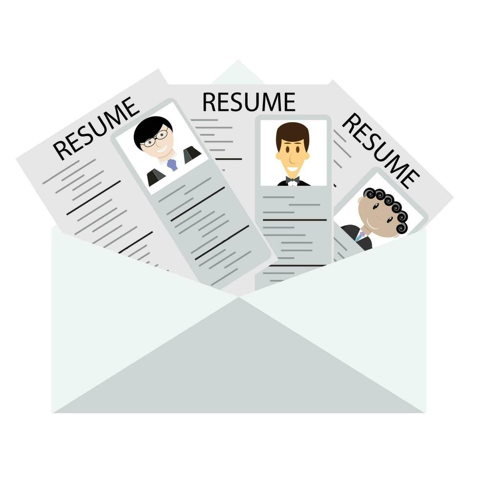 Letter to resume on job candidates. Choice and headhunting, research to summary, vector illustration