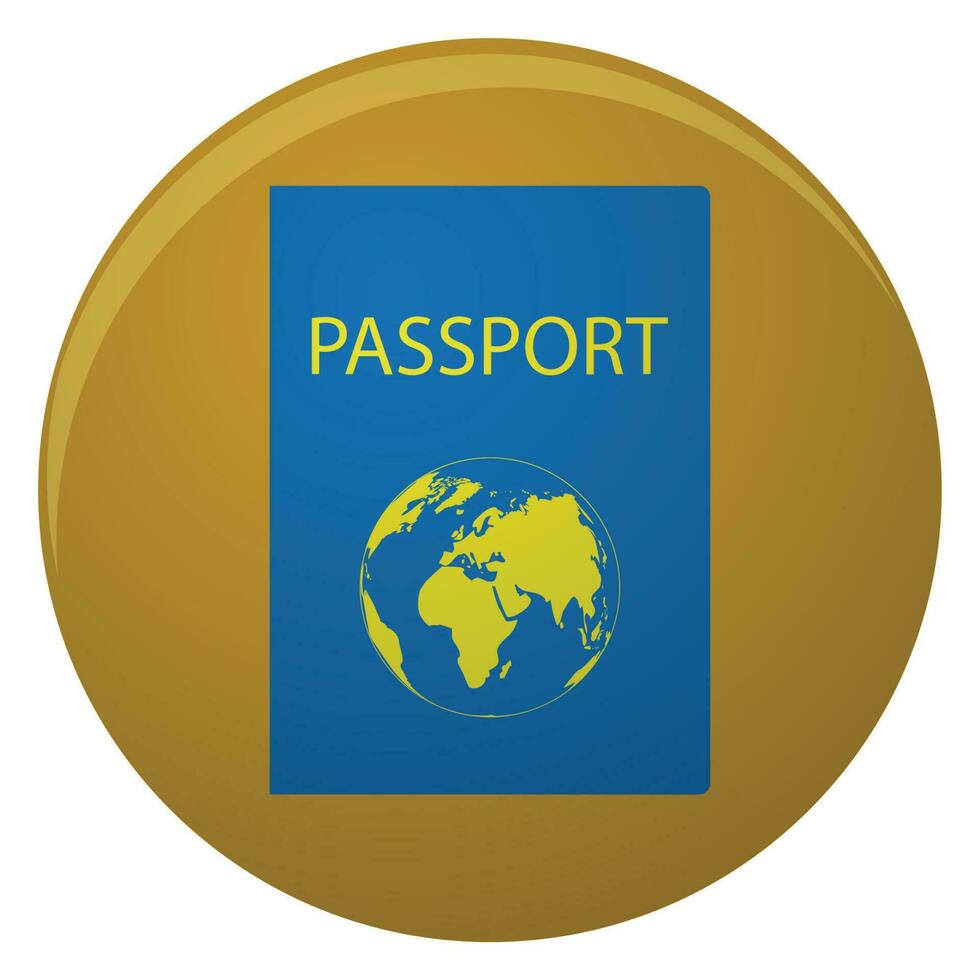 pasaporte icono con dorado mundo mapa vector