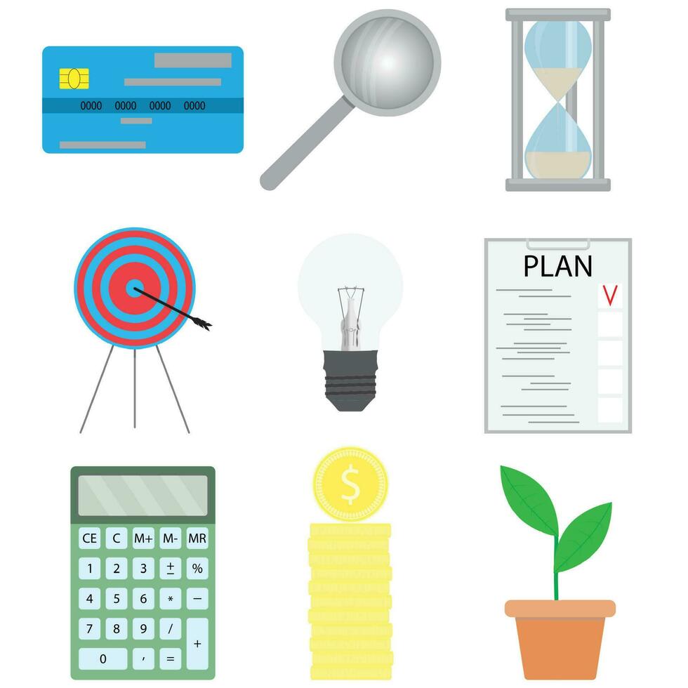 Business and finance icons set. Finance concept in flat style, money and goal. Vector illustration