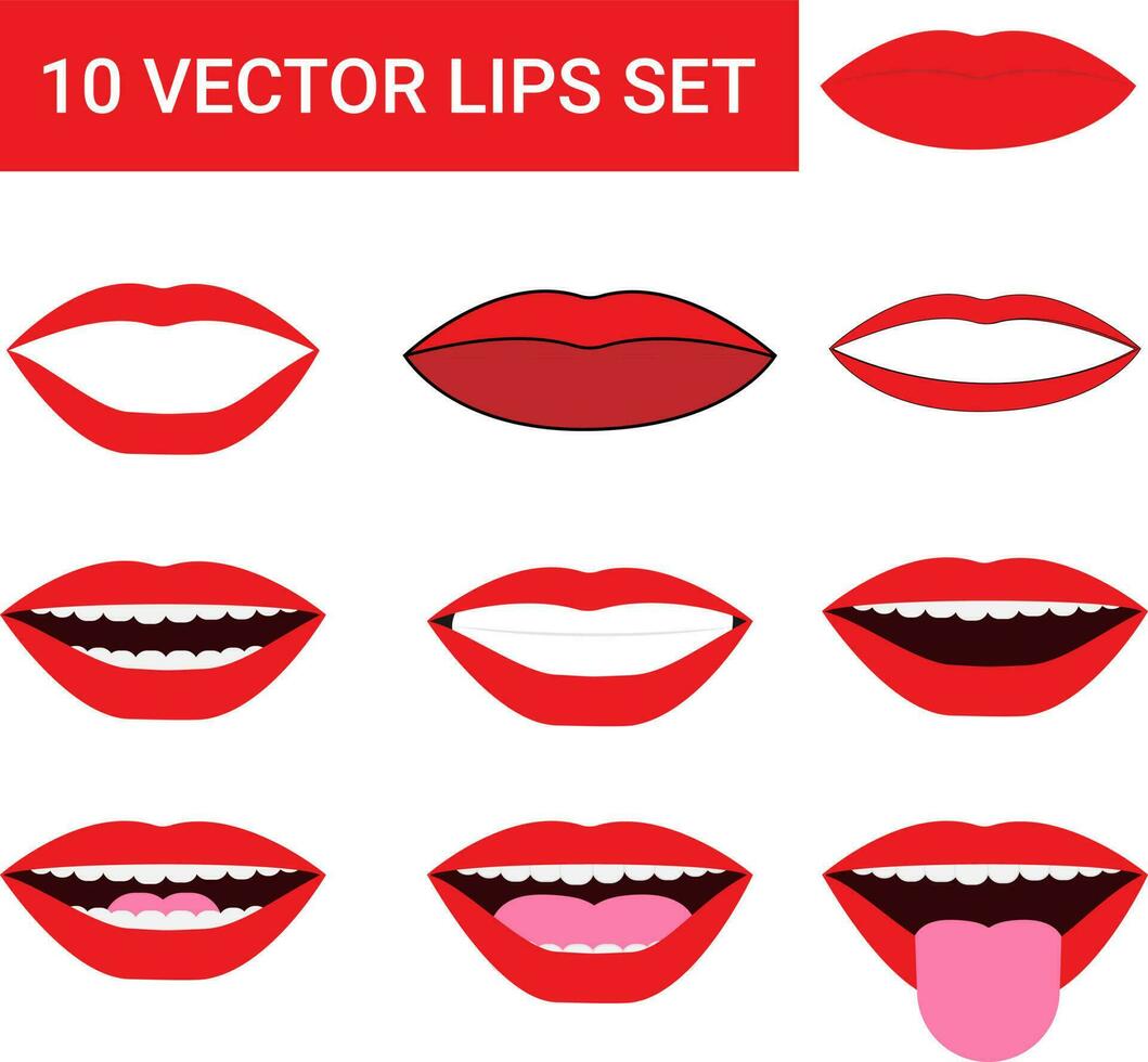 Set of 10 lips vector, Collection of 10 vector lips