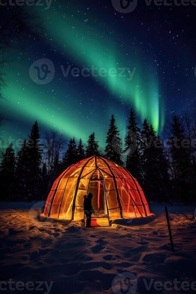 camping in the north with northern lights, photo