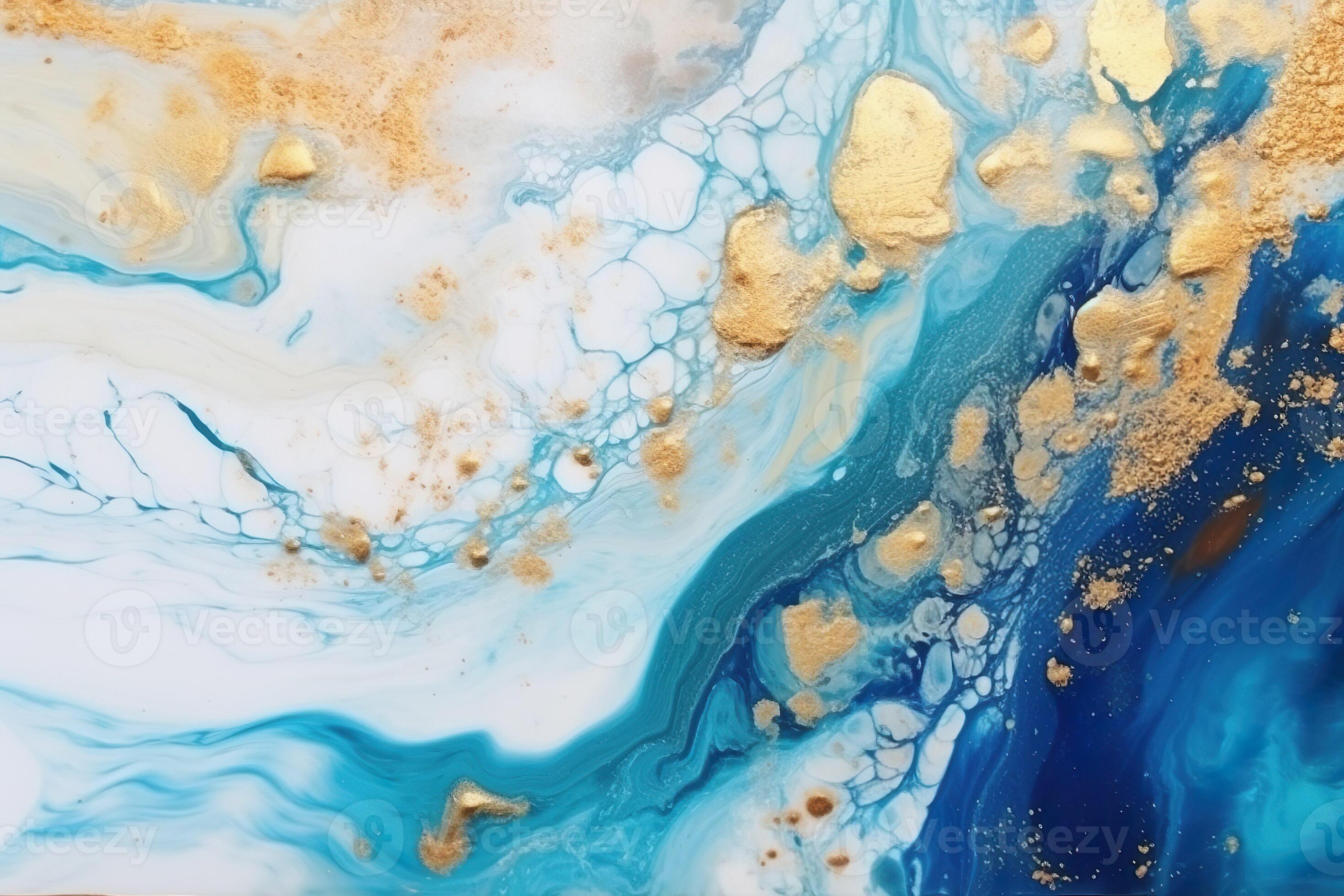 Abstract painting with epoxy resin, greens and blues, AI Generated