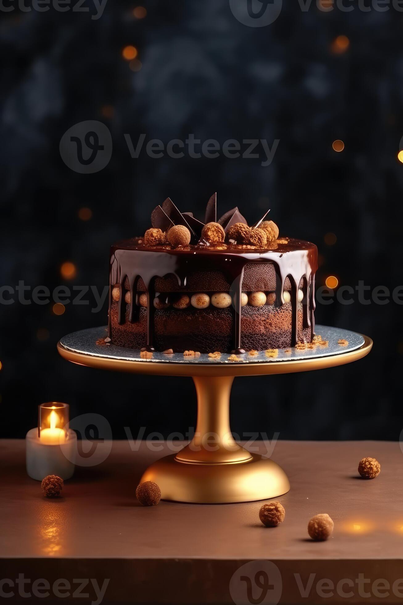 Beautiful designer chocolate cake with golden decorations, Generative AI  24210999 Stock Photo at Vecteezy
