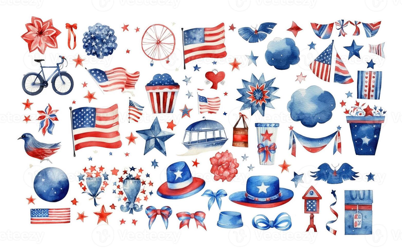 USA independence day watercolor elements set isolated on white , photo