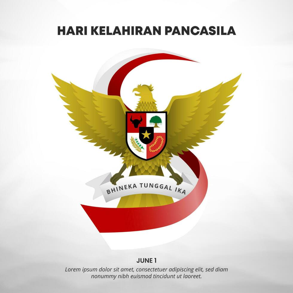 Square Hari Kelahiran Pancasila or Pancasila Birthday background with a garuda and waving flag vector