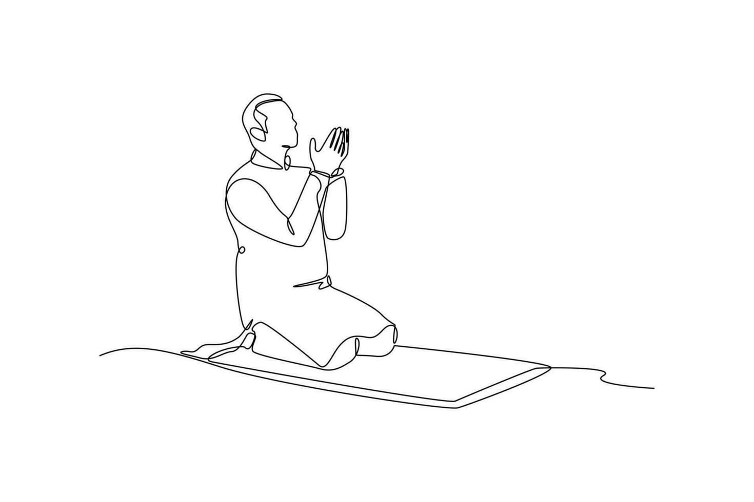 Single one-line drawing man praying during Muharram month. Islamic new year concept. Continuous line drawing illustration vector