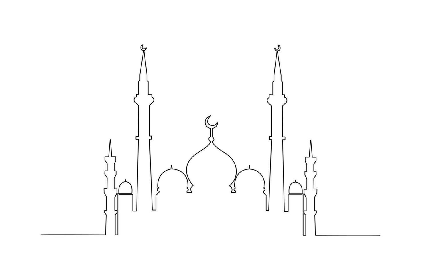 Single one-line drawing beautiful mosque for Muslims. Islamic new year concept. Continuous line drawing illustration vector
