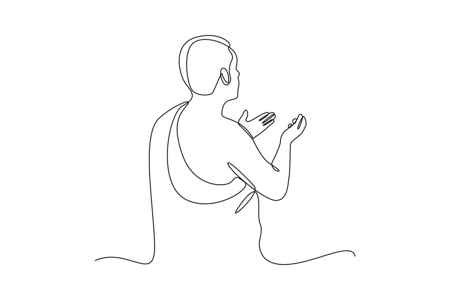 Single one-line drawing a man praying during Hajj. Hajj and Umrah activity concept. Continuous line drawing illustration vector