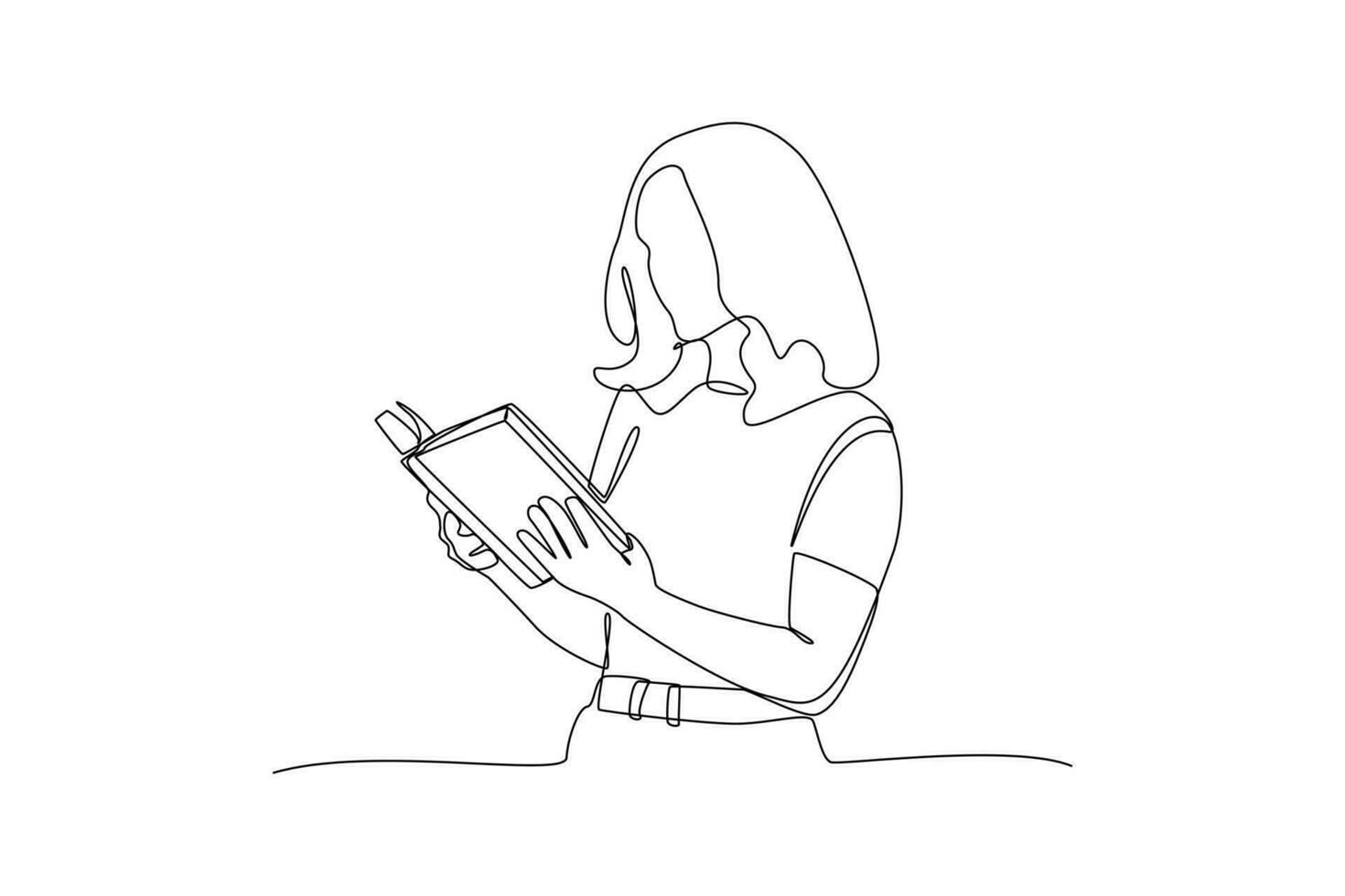 Continuous one-line drawing beautiful woman reading a book. Book concept. Single line drawing design graphic vector illustration