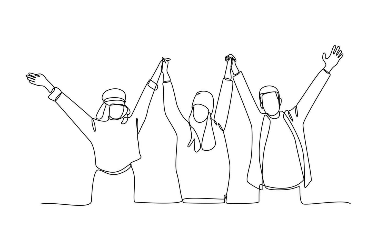 Single one-line drawing friendship of three students. Diversity in college concept. Continuous line drawing illustration vector