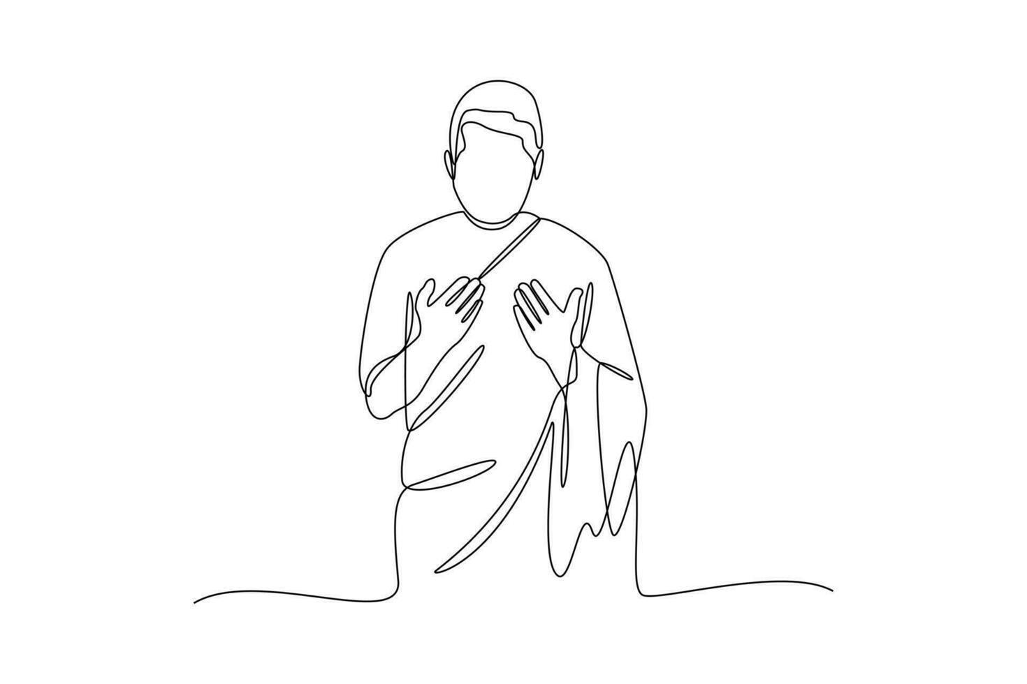 Single one-line drawing pilgrims praying in Mecca. Hajj and Umrah activity concept. Continuous line drawing illustration vector