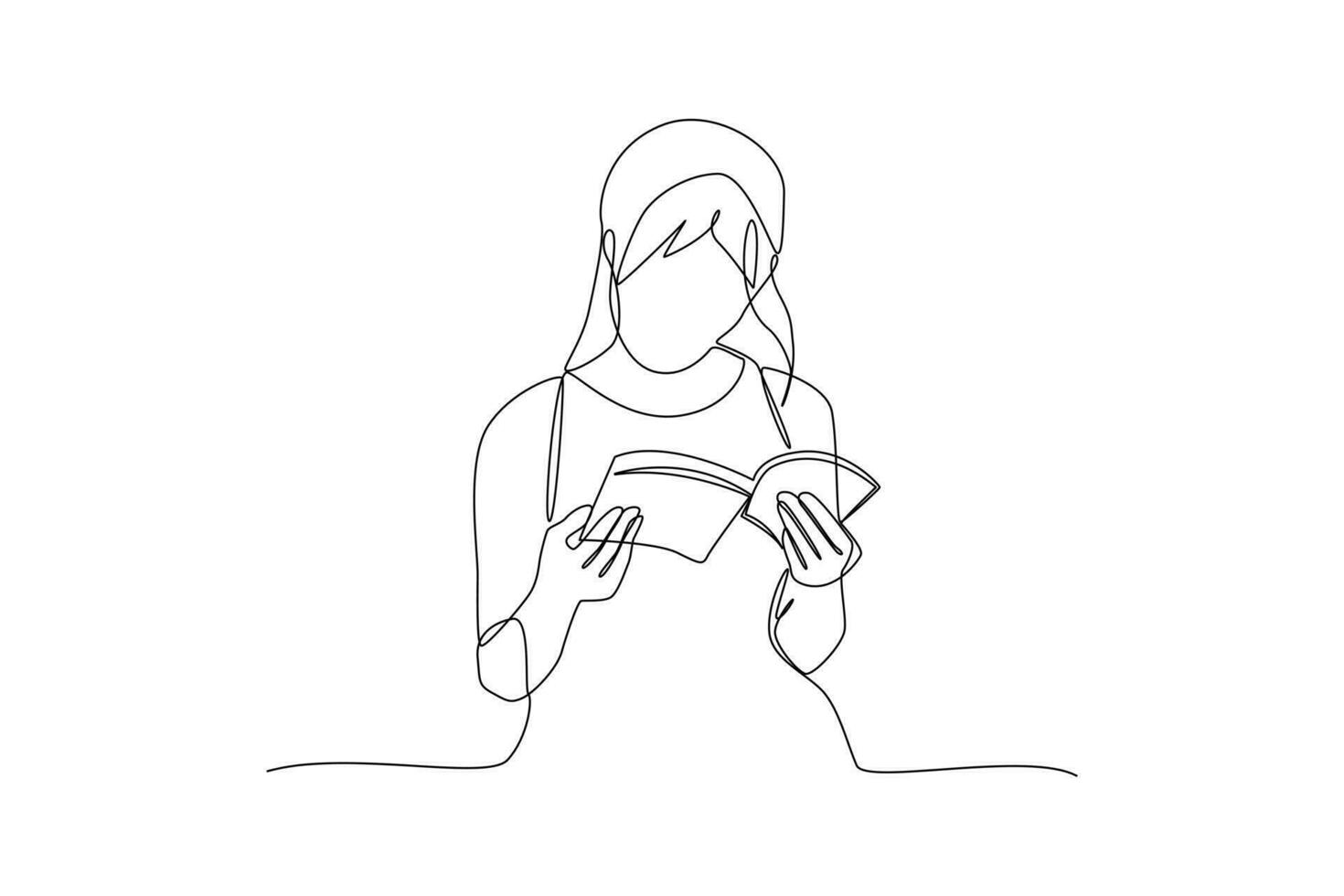 continuo una línea dibujo mujer leyendo un libro. libro concepto. soltero línea dibujo diseño gráfico vector ilustración