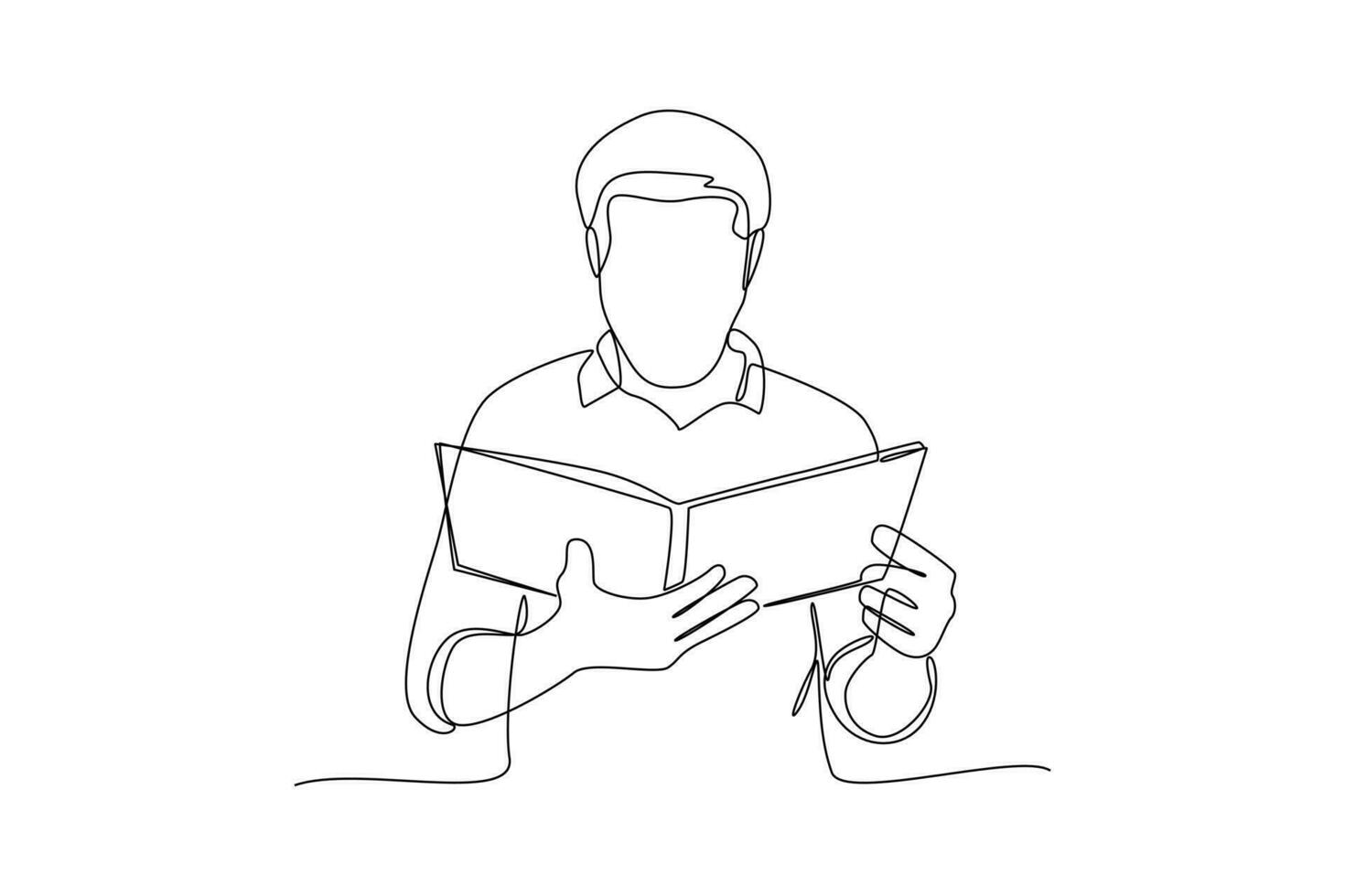 Continuous one-line drawing boy focused on reading book. Book concept. Single line drawing design graphic vector illustration