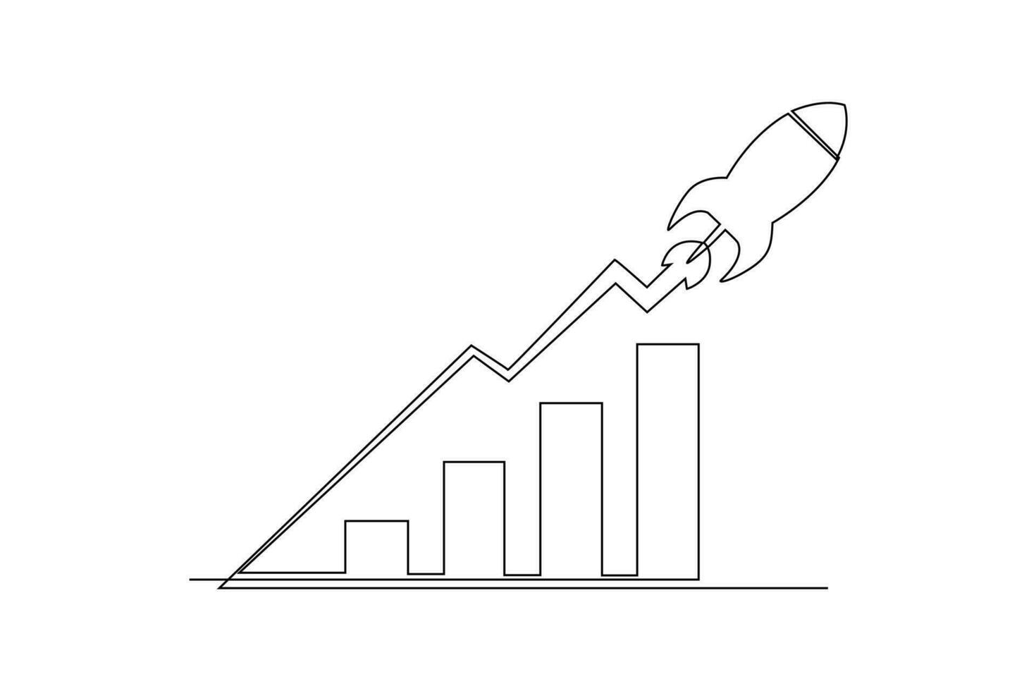 Continuous one-line drawing business graph goes up every month. Business charts concept. Single line drawing design graphic vector illustration