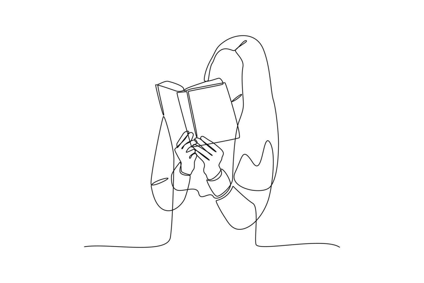 Continuous one-line drawing woman reading a textbook. Book concept. Single line drawing design graphic vector illustration