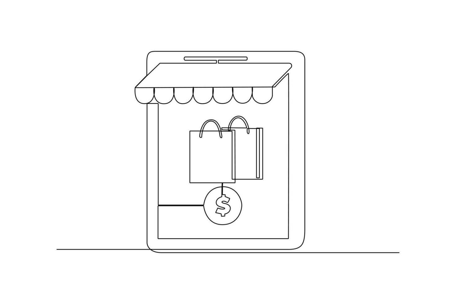 Single one-line drawing easy shopping the in digital market. Market digital concept. Continuous line drawing illustration vector