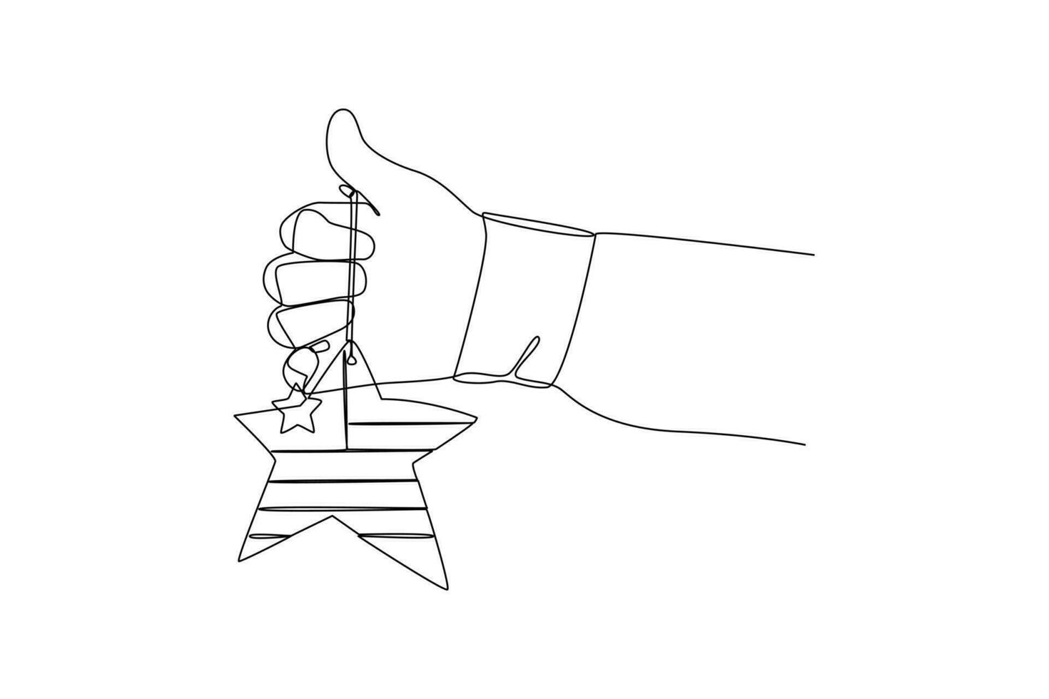 Single one-line drawing hand-holding USA hanger. Independent day USA concept. Continuous line drawing illustration vector