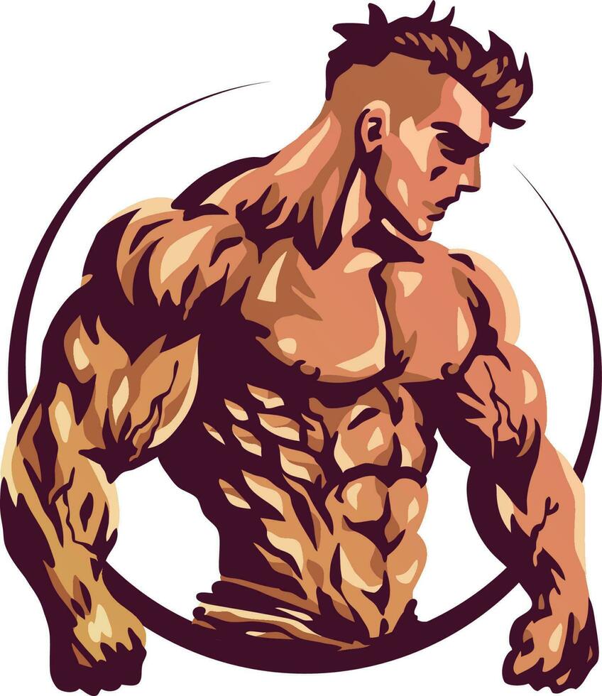 A muscle man with a masculine face colorful gym logo vector