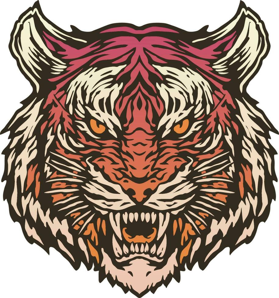 el cabeza de un Tigre con un grande mueca con vistoso Clásico tatuaje estilo ilustración vector