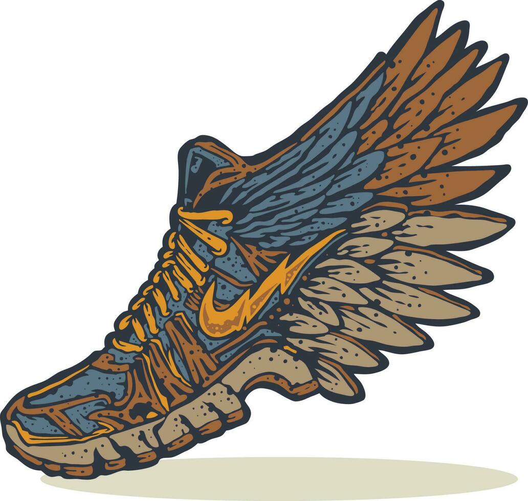un vistoso dibujos animados Deportes zapatilla de deporte zapato con alas vector