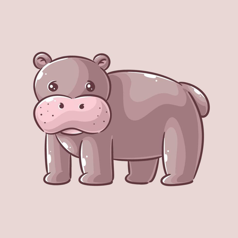 Cute hippo is walking alone vector