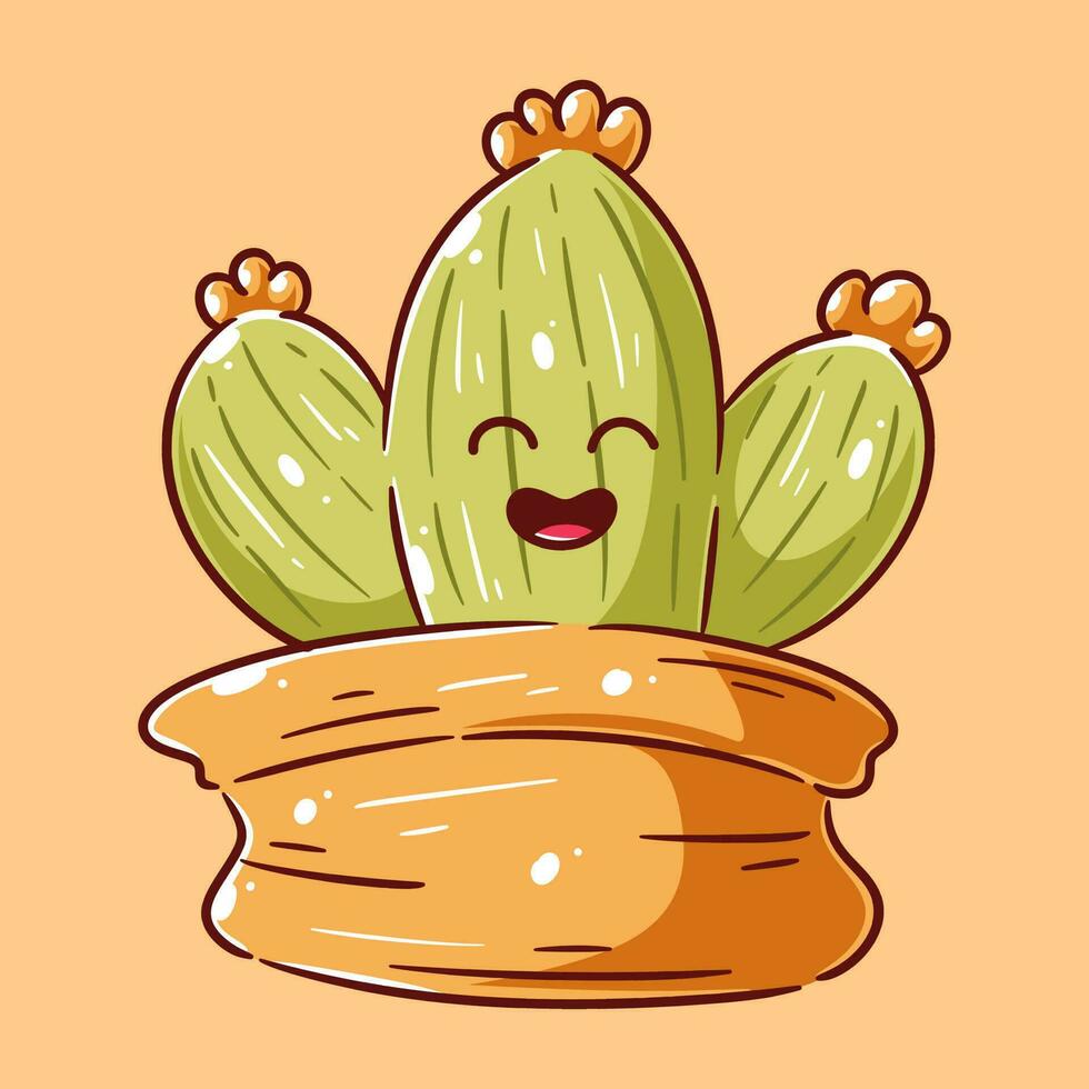 Cute chubby cactus having laughing face expression vector