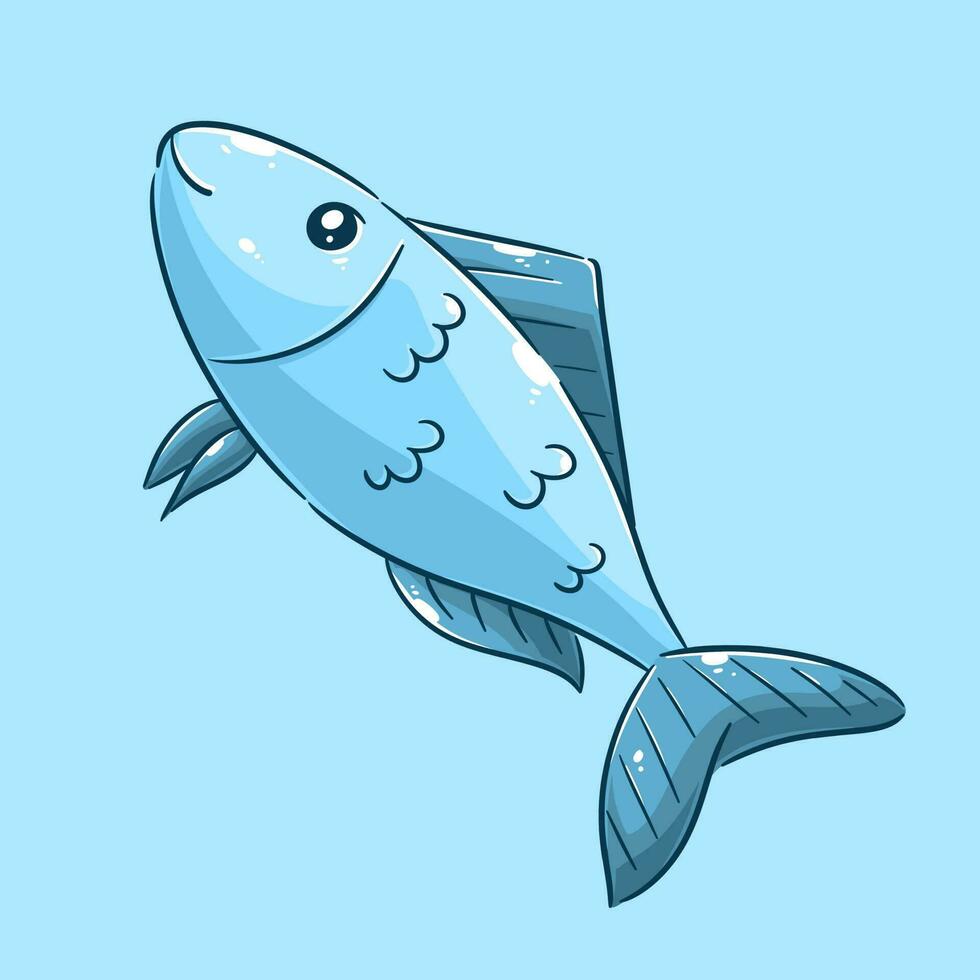 mano dibujado linda azul pescado diseño vector