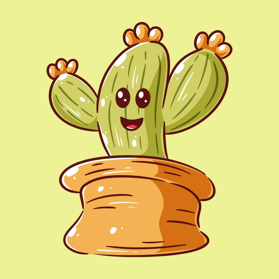 Cute cactus having laughing expression vector