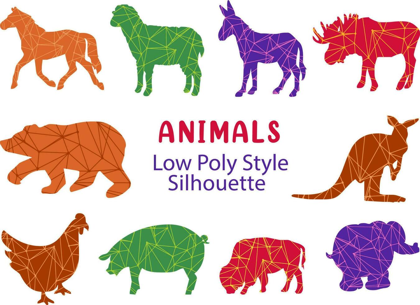 Animals Silhouette In Low Poly Line Style vector