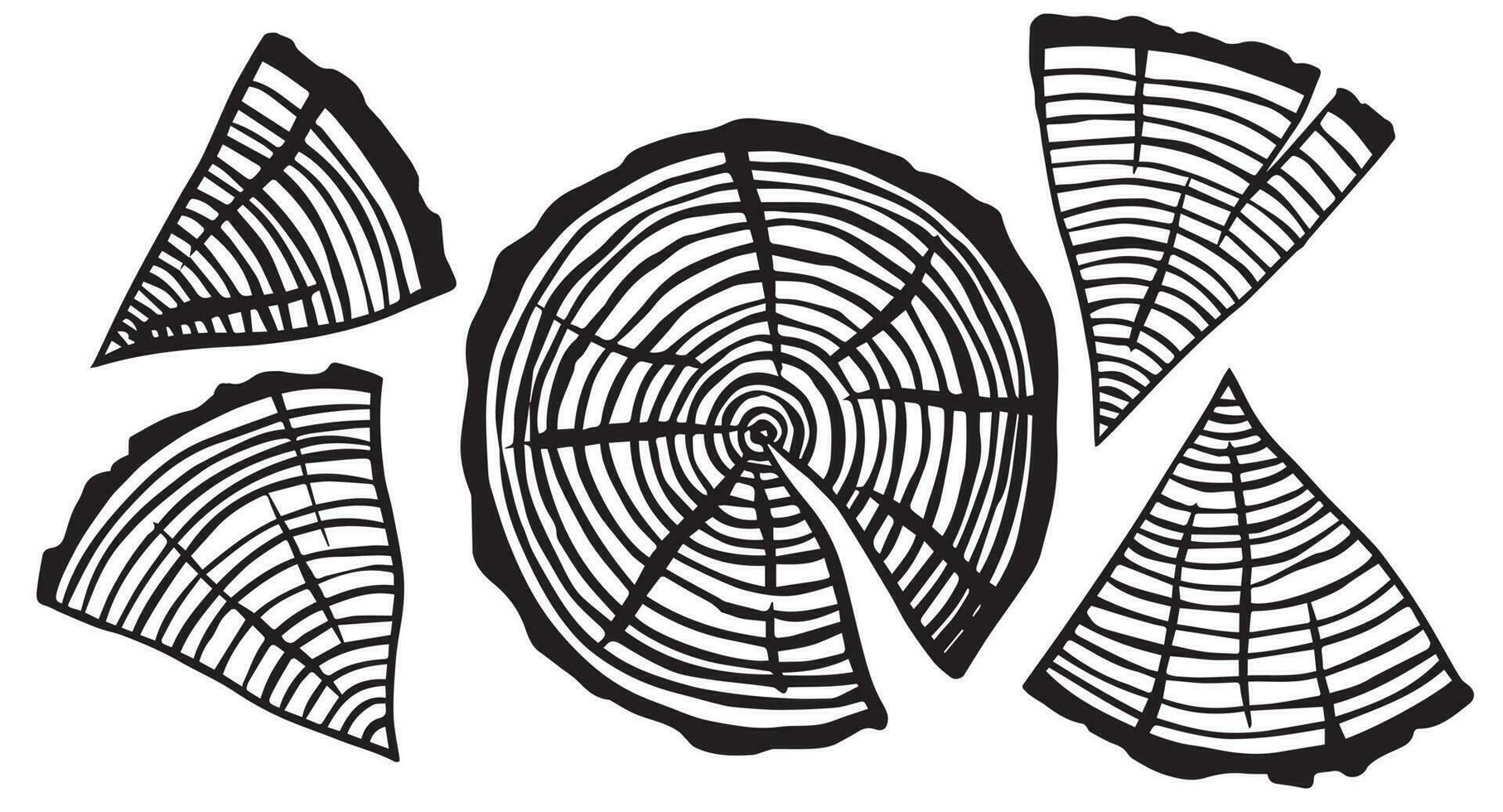 vector drawing, graphics. saw cut of a tree, black and white drawing and a piece of wood, the theme of ecology, woodworking