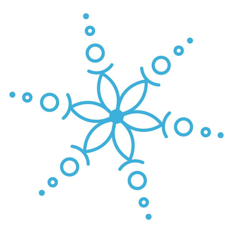 Blue snowflake with a flower in the middle. Winter vector illustration.