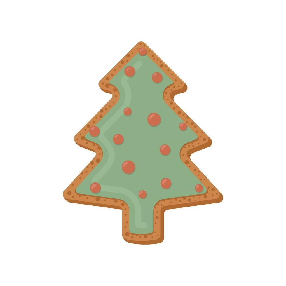 Christmas cookies with green icing cute Christmas tree. Vector Christmas illustration.