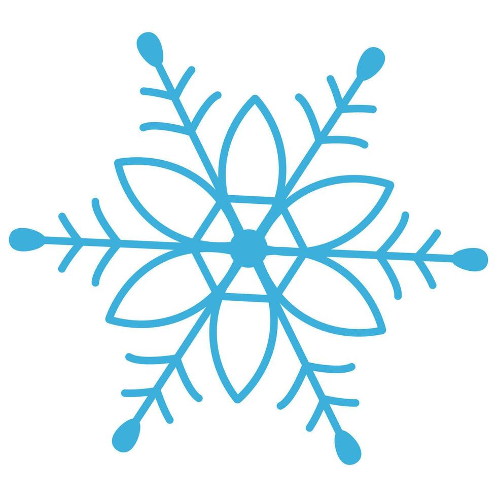 Blue snowflake with a round center and a flower around it. Winter vector illustration.