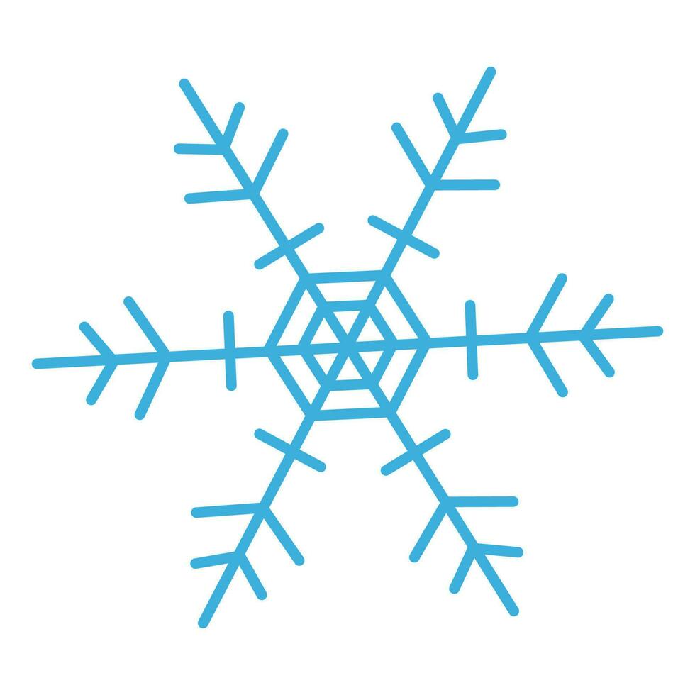 Blue snowflake with a hexagonal middle. Winter vector illustration.