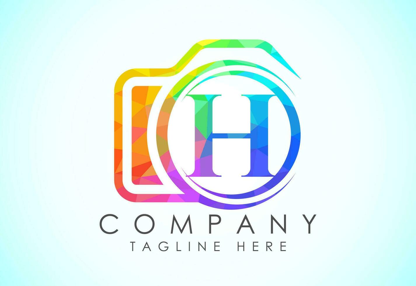 English alphabet H with a camera icon. Low poly style logo for photography business, and company identity vector