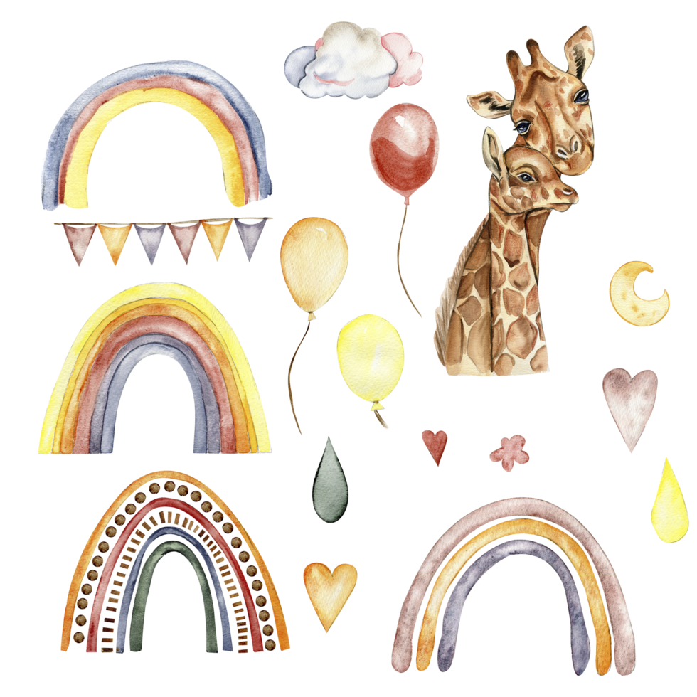 acquerello mano disegnato giraffa illustrazione e arcobaleno. png