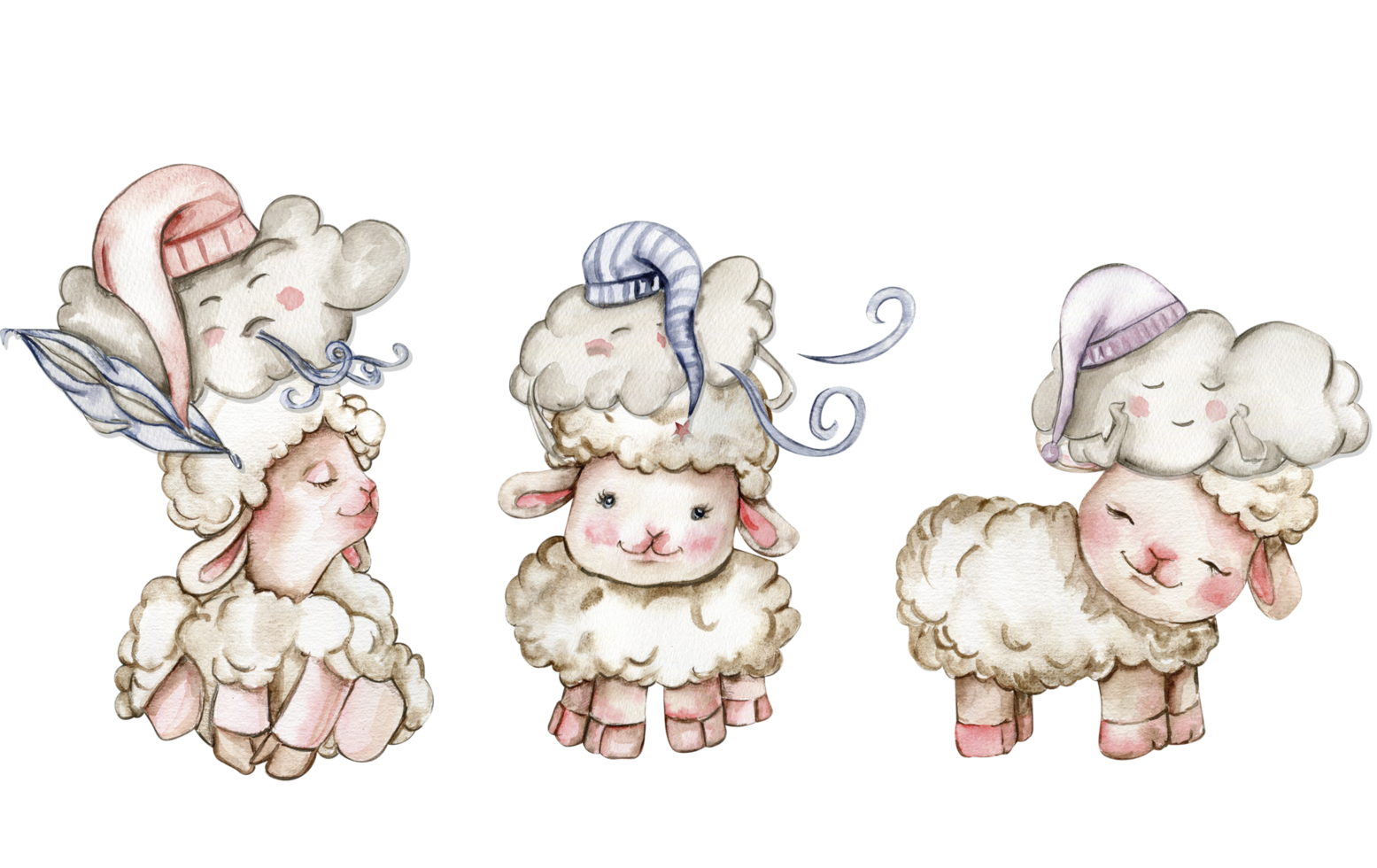 Watercolor cute white fluffy sheep and cute cloud on it's head. Illustration of farm baby animal. Perfect for wedding invitation,greetings card,poster, fabric patterns. png