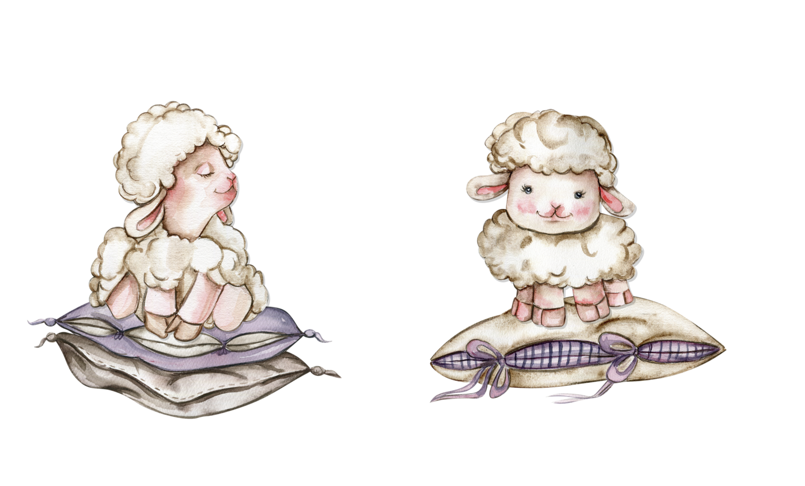 acuarela mano dibujado linda blanco mullido oveja sentado en el suave almohada. ilustración de granja bebé animal . Perfecto para Boda invitación, saludos tarjeta, póster, tela modelo. png