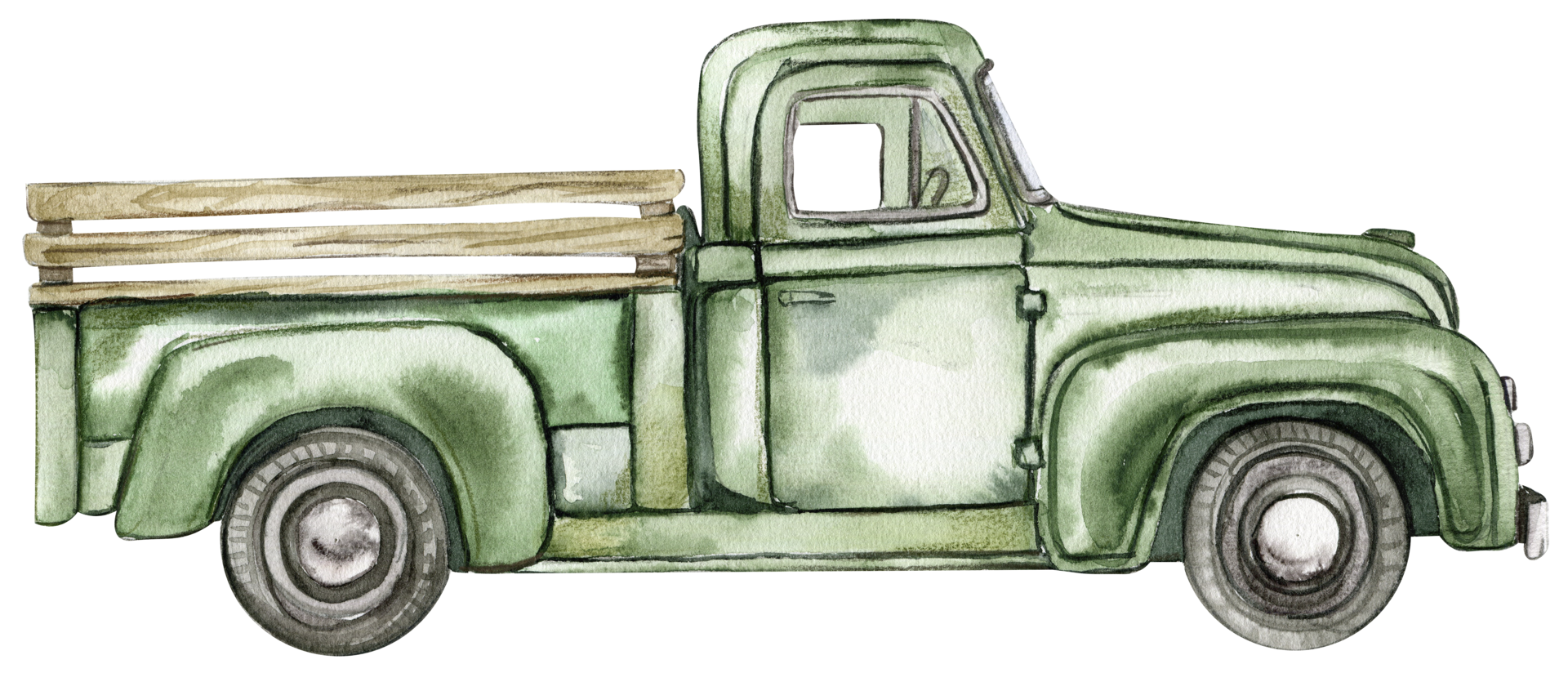 Vintage watercolor green truck. 24211994 PNG
