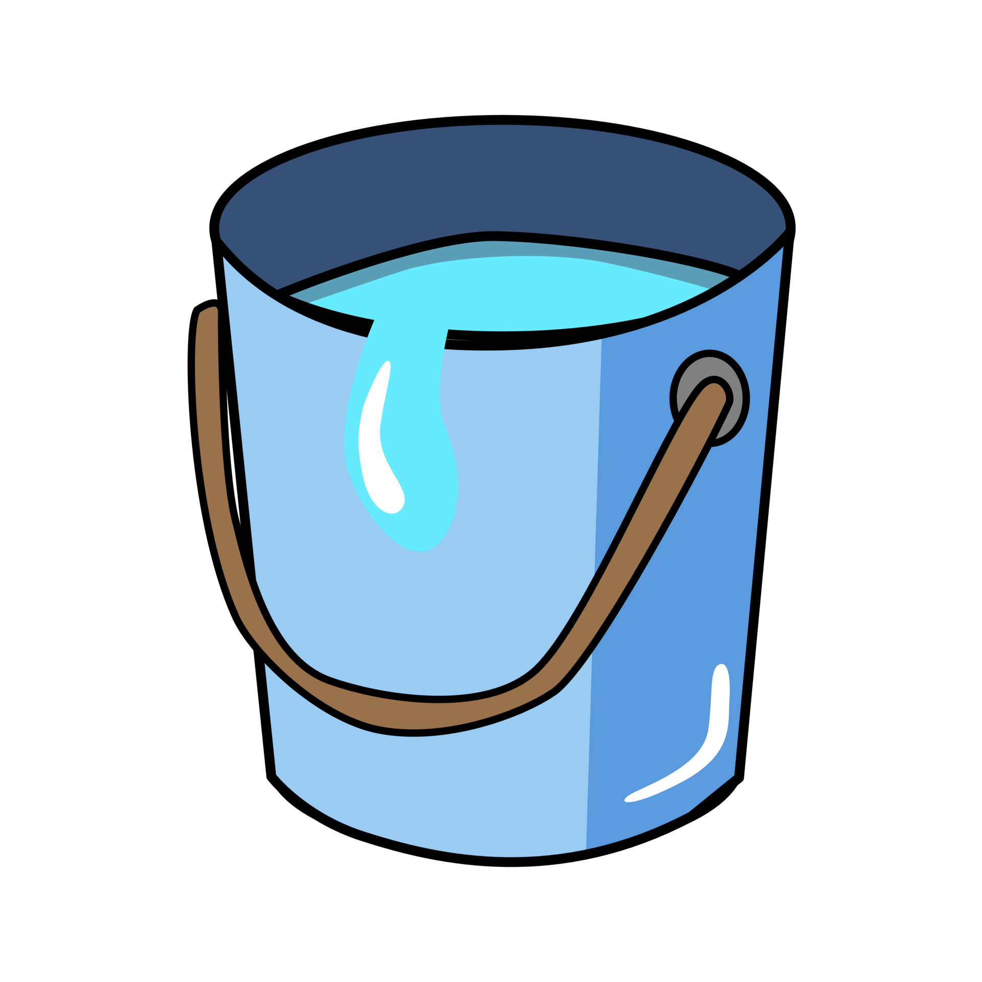 Plastic blue bucket with water for household cleaning and home washing