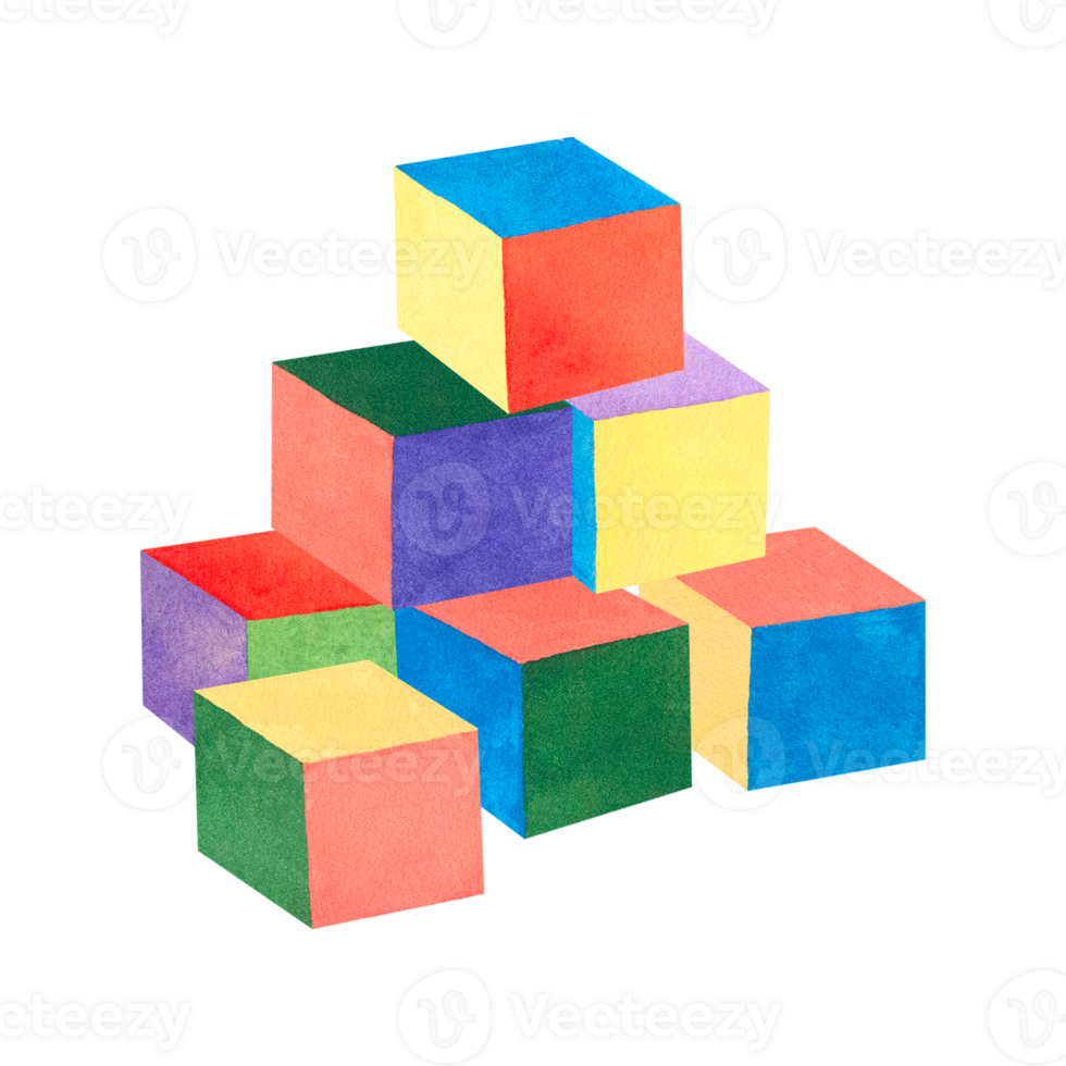 Children's toy. Watercolor illustration of cubes. Illustration for children. Separately on a transparent background. Suitable for cards, invitations, banners, notepads, posters, calendars. png