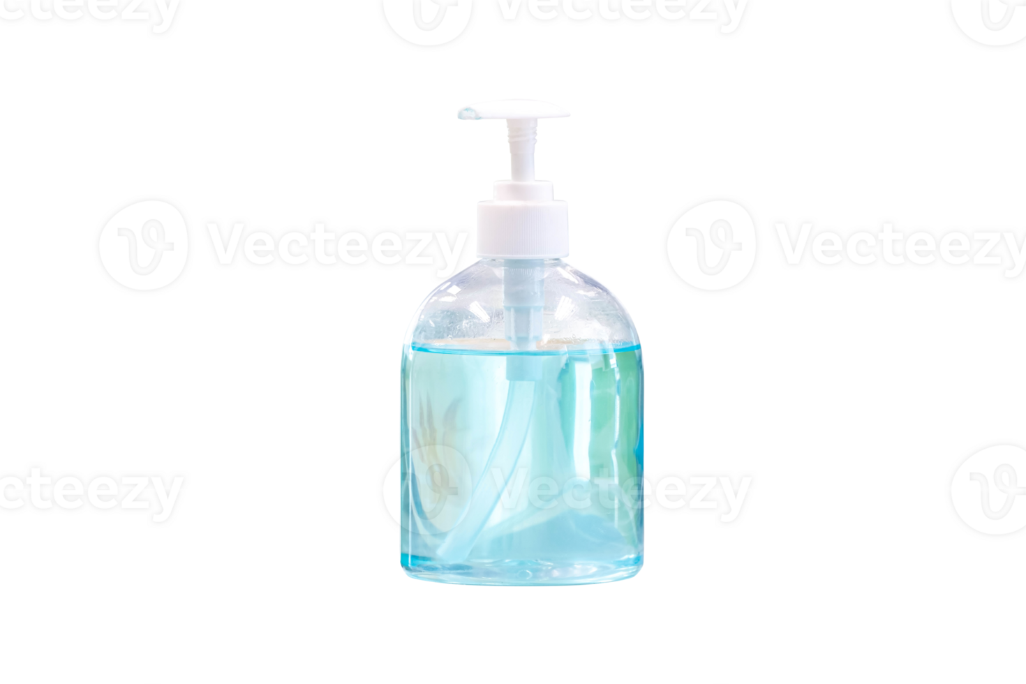 Alcohol gel in a clear plastic pump bottle, protection against germs, epidemics, isolated on transparent background, PNG File