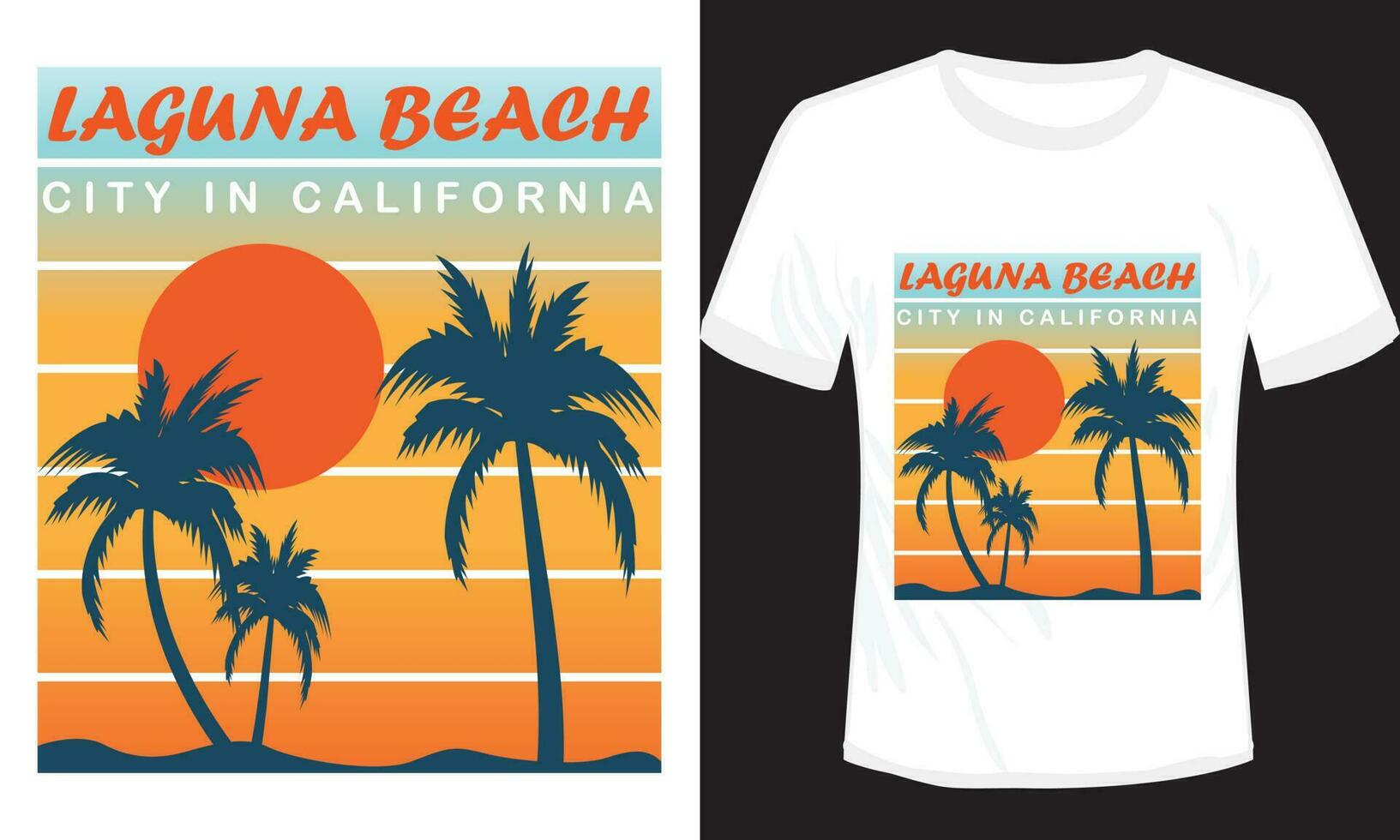 Laguna Beach Summer Sunset Time T-shirt Design Vector Illustration