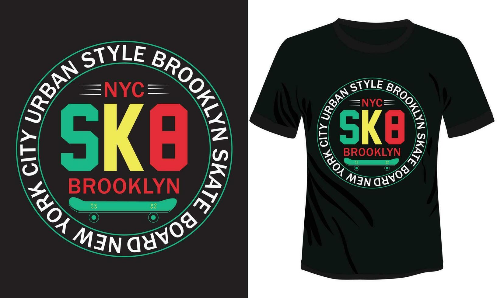 SK8 Board Urban Style Brooklyn Typography T-shirt Design vector