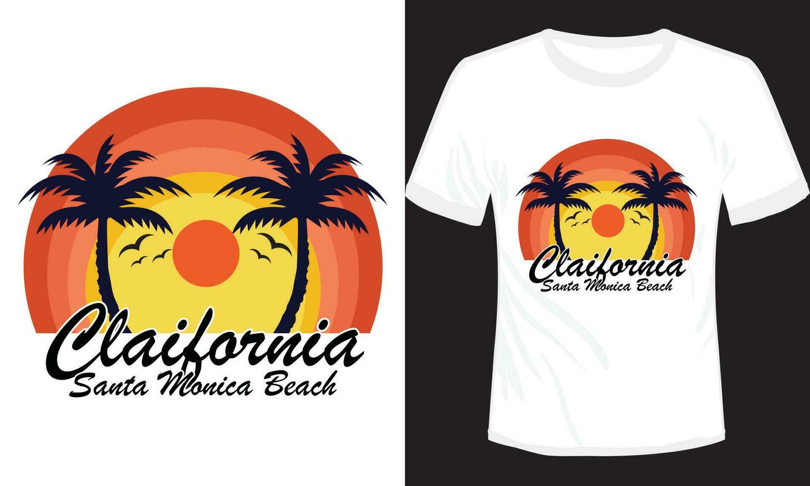 California Santa Monica Beach Vector Illustration