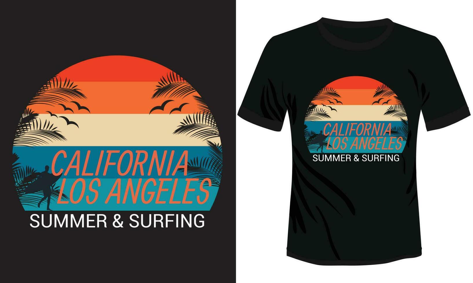 California Los Angeles Summer and Surfing T-shirt Design Vector Illustration