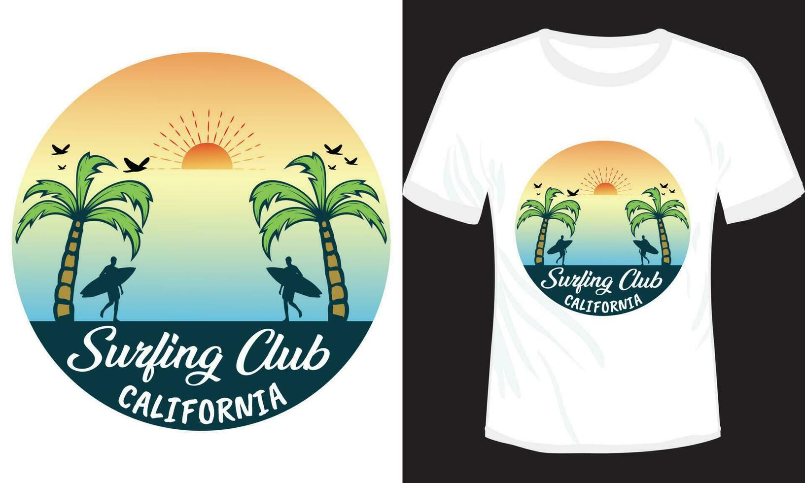 surf club California camiseta diseño vector ilustración