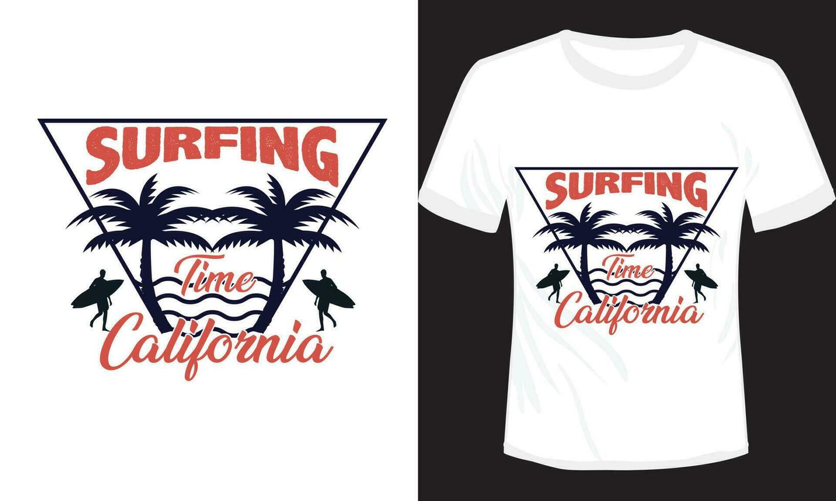 surf hora California camiseta diseño vector ilustración