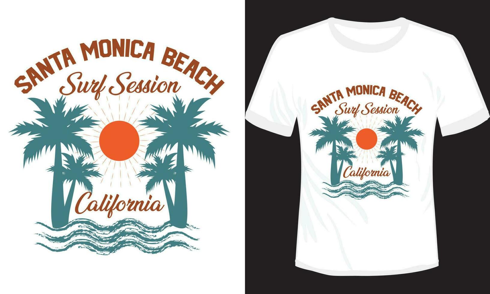 Santa Monica Beach Surf Session California T-shirt Design Vector Illustration